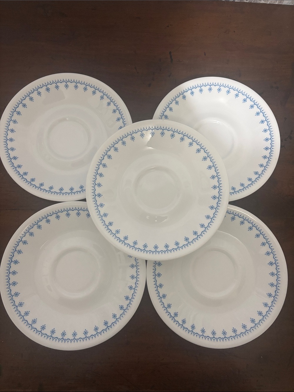 5 Corelle Snowflake Blue Garland Saucers
